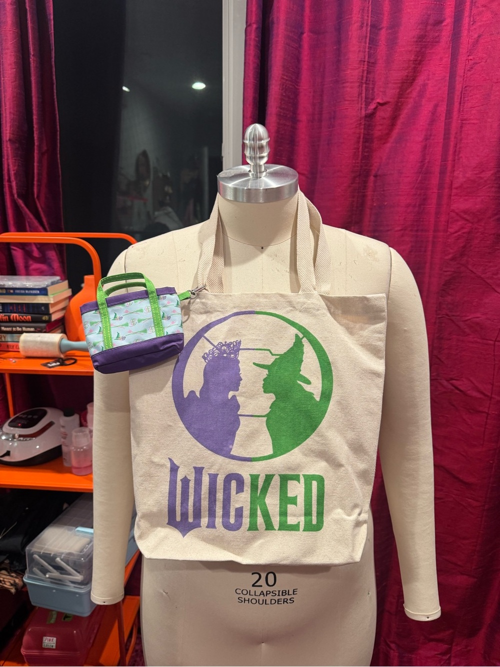 Wicked Canvas Tote in with mini zip tote charm